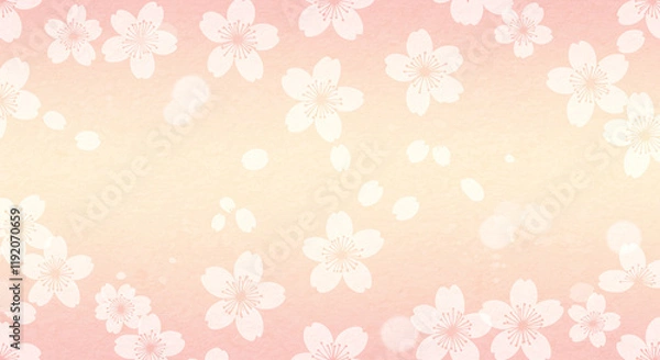 Fototapeta 桜の和風背景素材、和紙の風合いを感じる、暖かい優しい雰囲気