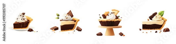 Fototapeta Flat style illustration of chocolate pie isolated on white background. Collection Png.