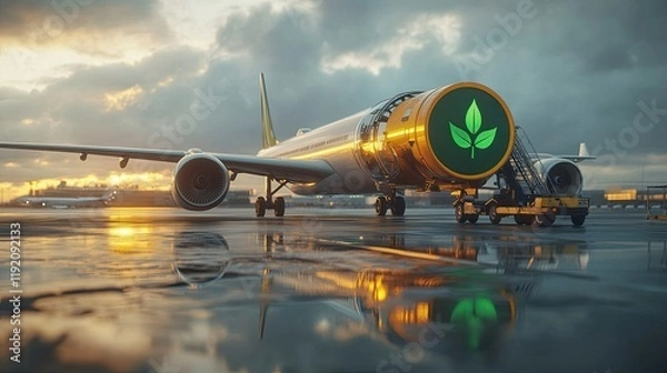 Fototapeta Close-up of a green biofuel tank with yellow BIO text and a leaf icon