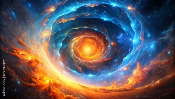 Fototapeta Cosmic Fire and Ice Spiral Nebula Digital Art, Fantasy Space, swirling galaxy, fiery nebula, blue nebula Space art, Nebula