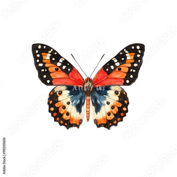 Fototapeta A vividly colored butterfly with intricate patterns and striking blue, red, and orange hues.