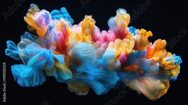 Fototapeta An explosion of vibrant colored powders and smoke captured against a black background.