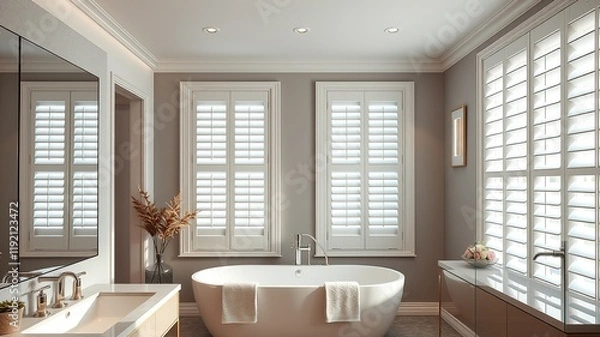 Obraz Large Window Bathroom Shutters - Modern Design, Bright & Luxurious