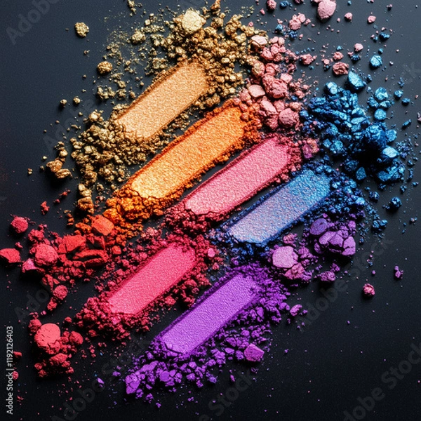 Fototapeta  vibrant crushed eyeshadow pigment powders on a dark background, artistic creativity