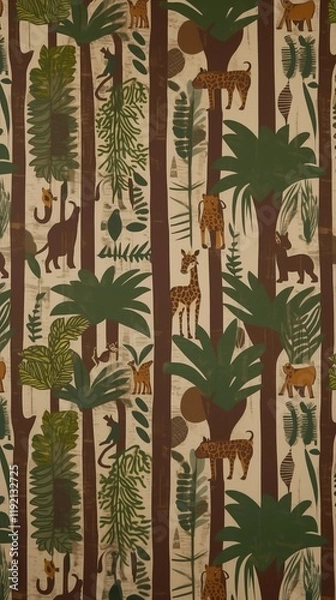 Obraz Whimsical Leaf & Animal Pattern