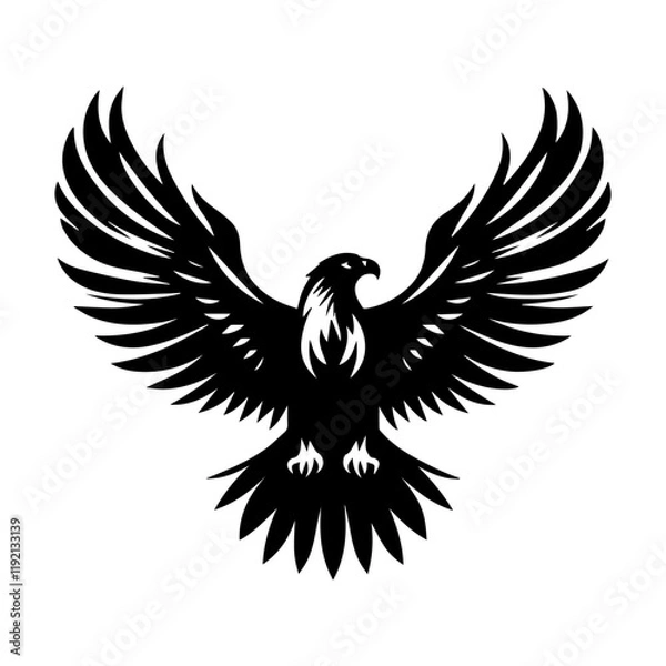 Fototapeta Majestic Eagle Silhouette in a Dynamic Pose with Bold Spread Wings Representing Power and Victory
