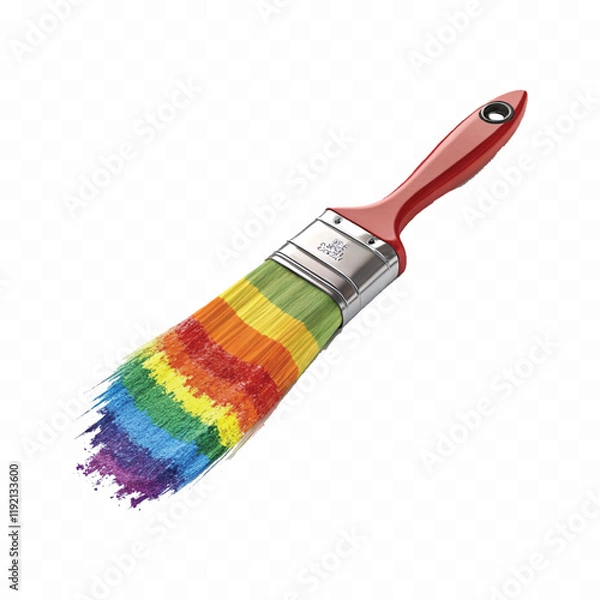 Fototapeta Abstract 3d Three dimensional artist brush with glossy colourful painting isolated on white background	
