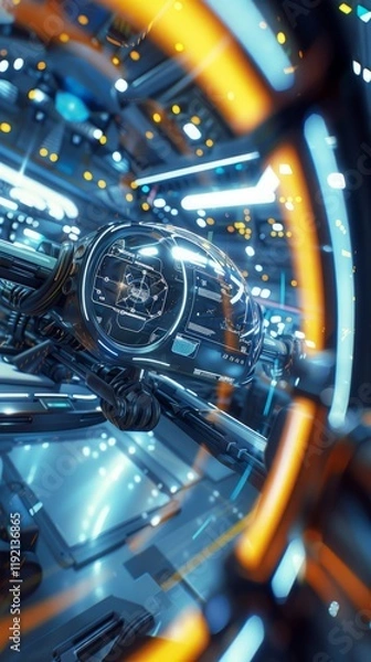 Obraz Futuristic technology in motion: close-up of a high-tech engine. Concept of Science Fiction Day