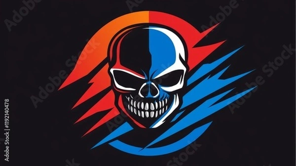 Fototapeta A striking graphic of a skull design with vibrant colors and dynamic elements.