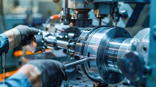 Obraz A dynamic view of a manufacturing engineer overseeing CNC machining in a factory, CNC machining scene, Precision manufacturing style