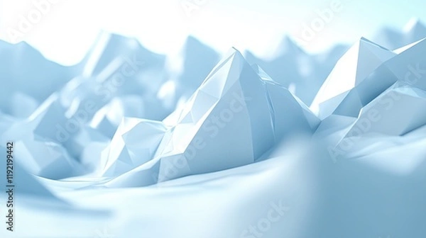 Fototapeta Snowy mountain landscape features geometric shapes and soft light revealing a serene winter environment