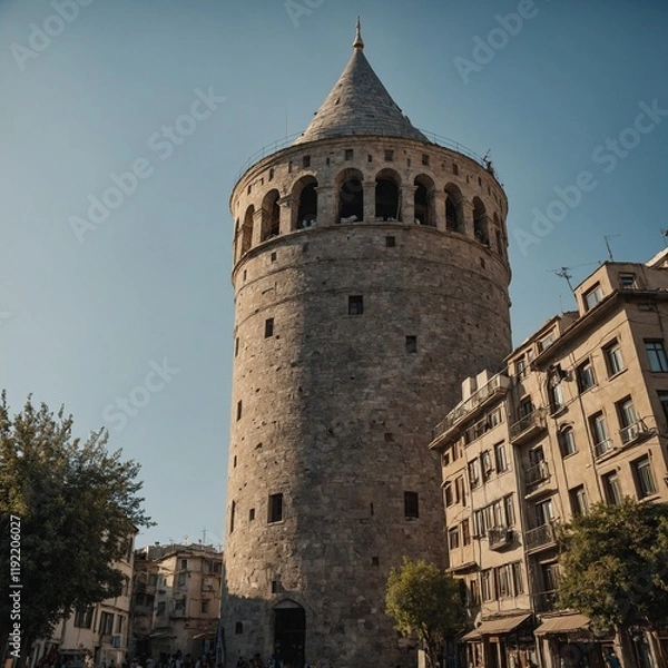 Fototapeta The outline of the Galata Tower standing tall.