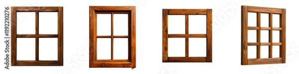 Fototapeta Wooden window frames in various styles and designs for decoration