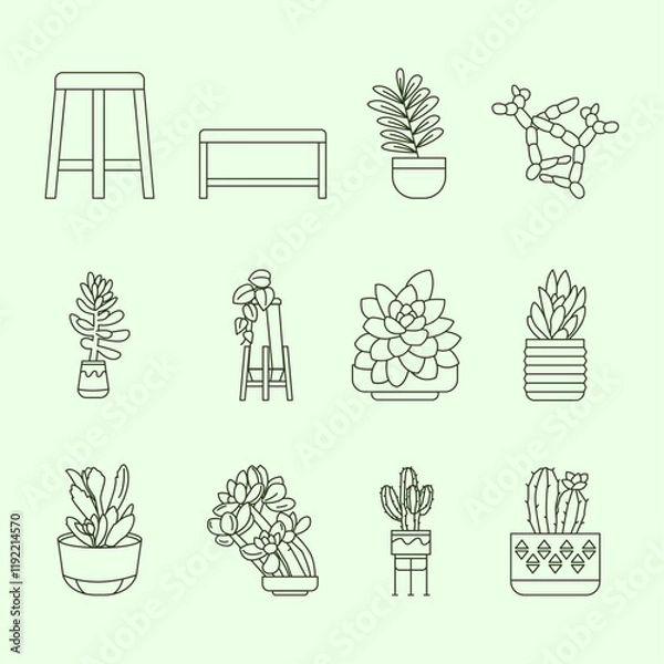 Obraz Cactus Illustration Pack Outline Style