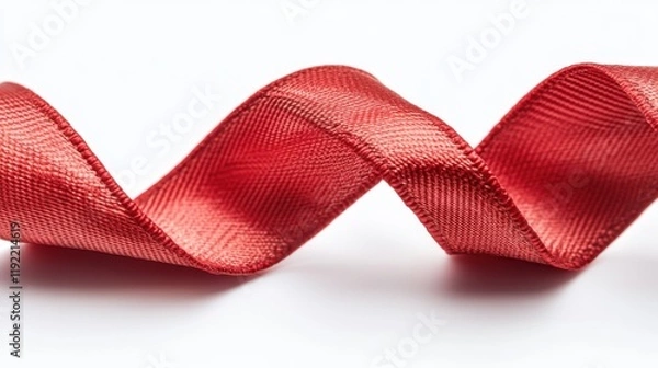 Fototapeta A red ribbon is curled up on a white background