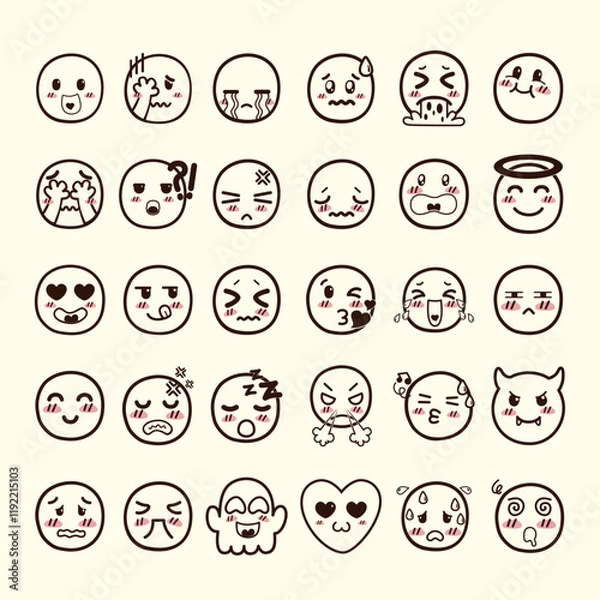 Obraz Doodle Emoji Pack Outline Style