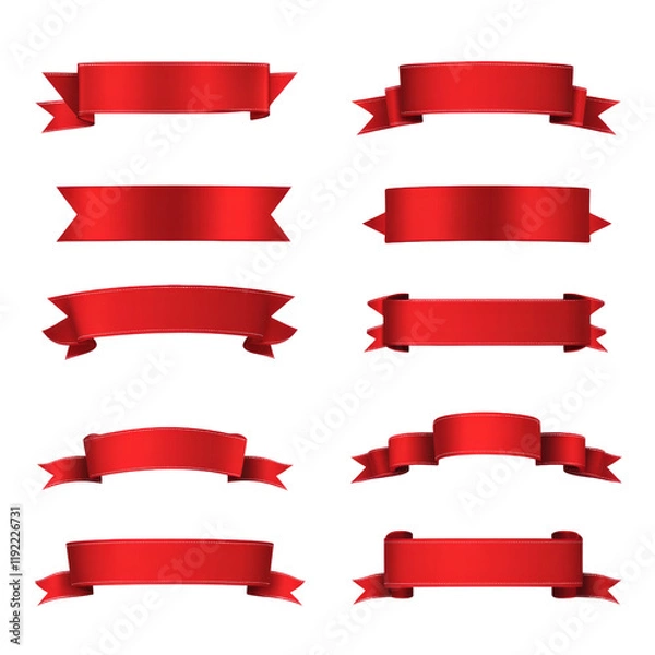 Fototapeta A set of red ribbons with a white background