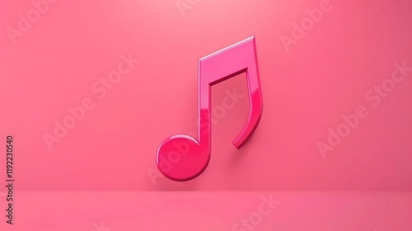 Fototapeta A 3D rendering of a pink musical note on a pink background.