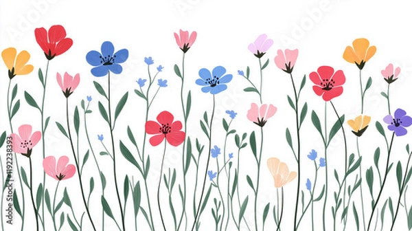 Fototapeta Background with spring flowers in the garden, Watercolor flowers background with blank space for text