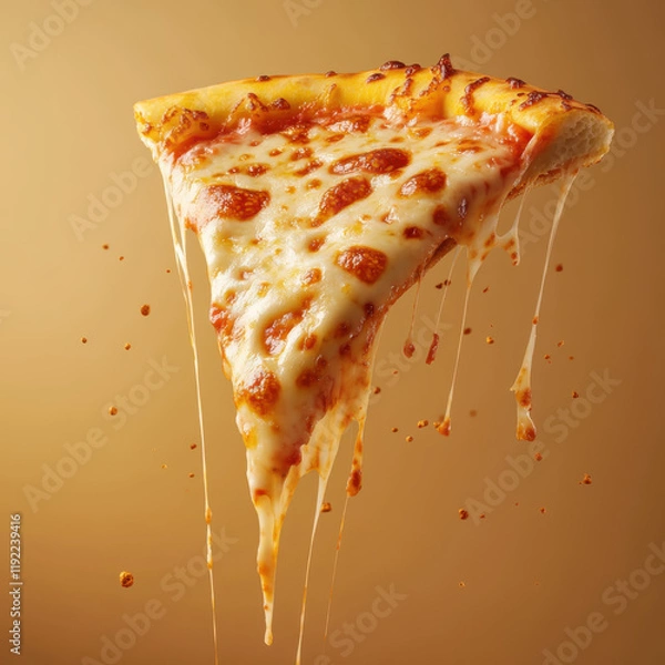 Fototapeta Delicious cheese pizza slice with gooey cheese and crust