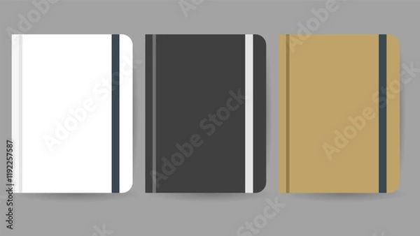 Fototapeta Notebook covers in 3 colors, white, black and brown on gray background, Flat Modern design , illustration Vector EPS 10