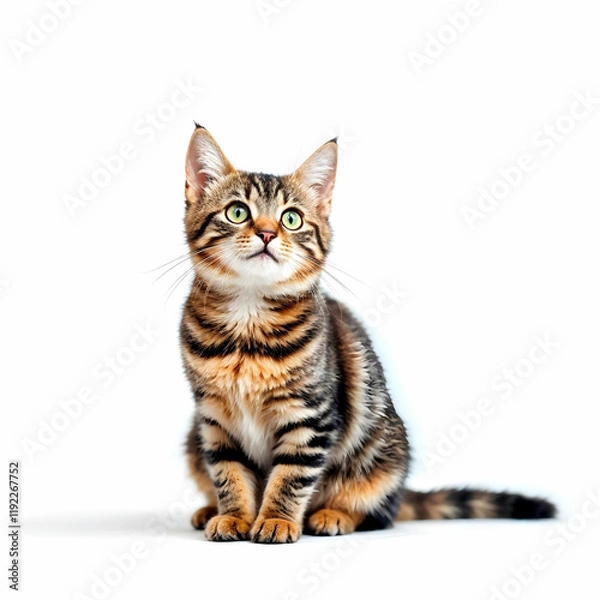 Obraz Beautiful Marble Cat on White Background