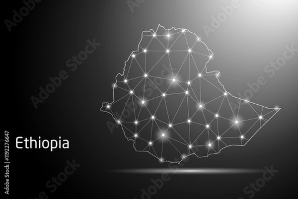 Fototapeta Abstract Mash Line and Point Scales on The Dark Gradient Background With Map of Ethiopia. 3D Mesh Polygonal Network Connections. Vector illustration eps 10.	