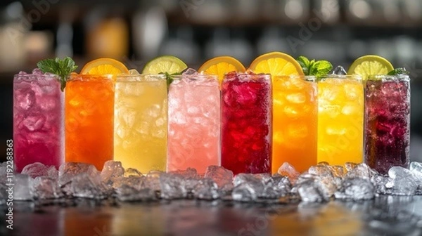 Obraz Colorful Refreshing Iced Drinks in Glasses