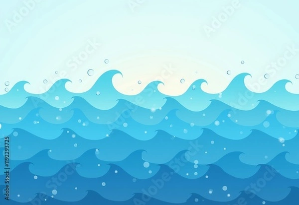 Fototapeta 芸術的な表現：世界の海の日を祝うための美しい波のイラスト、マリンライフへの愛をインスパイアする