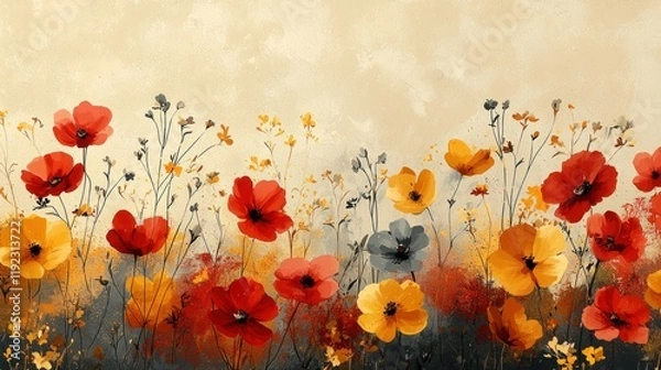 Obraz Vibrant floral artwork with colorful blossoms.