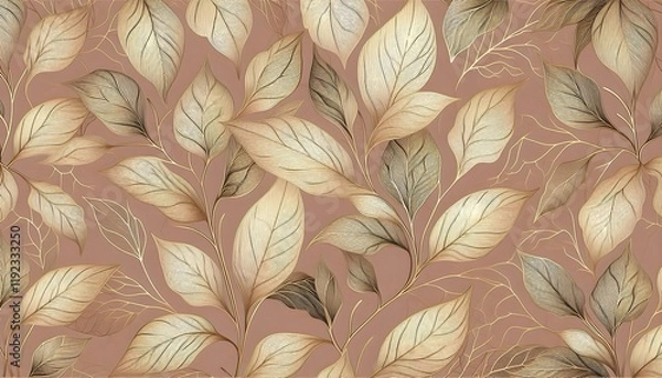 Fototapeta An intricate decorative design featuring gold leaves on a muted pink background, perfect for enhancing interiors, wallpapers, digital artworks, or custom stationary with a touch of luxury, beauty