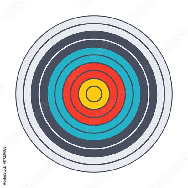 Fototapeta Archery target with colored bands in flat style.
