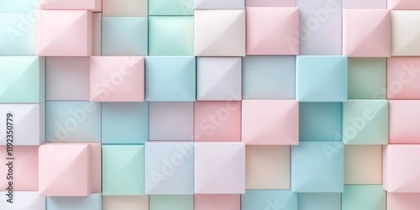 Fototapeta Abstract Pastel Cube Background:  A Soft and Dreamy 3D Geometric Pattern of Colorful Blocks