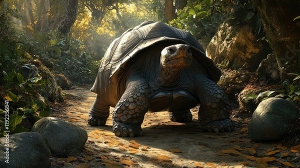 Fototapeta 1. **Giant Tortoise on Curieuse Island in the Seychelles Forest**