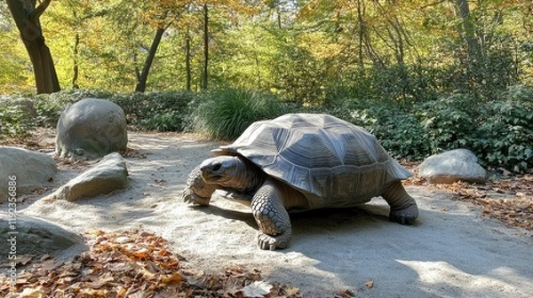 Fototapeta 1. **Giant Tortoise on Curieuse Island in the Seychelles Forest**