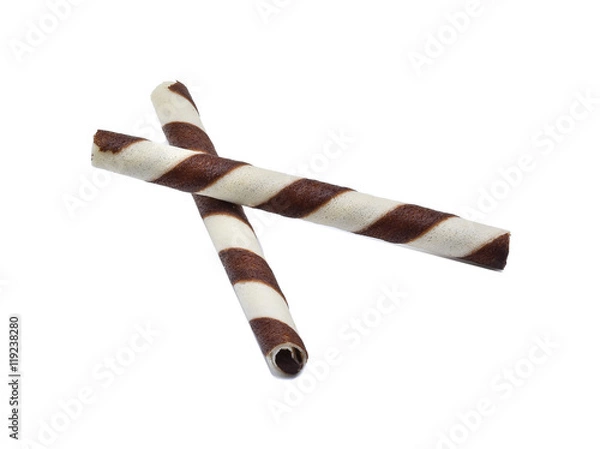 Obraz brown stripe wafer rolls on white Background