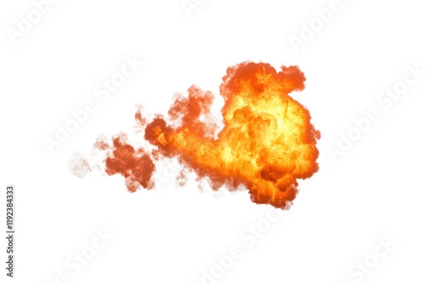 Obraz A fiery explosion with bright orange flames and billowing smoke against transparent background, capturing dynamic energy and intensity of blast