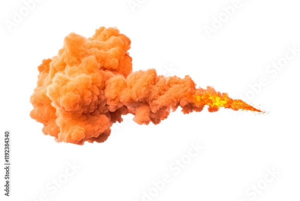Obraz A vibrant orange explosion cloud with fiery details, isolated on transparency background, showcasing dynamic movement and energy