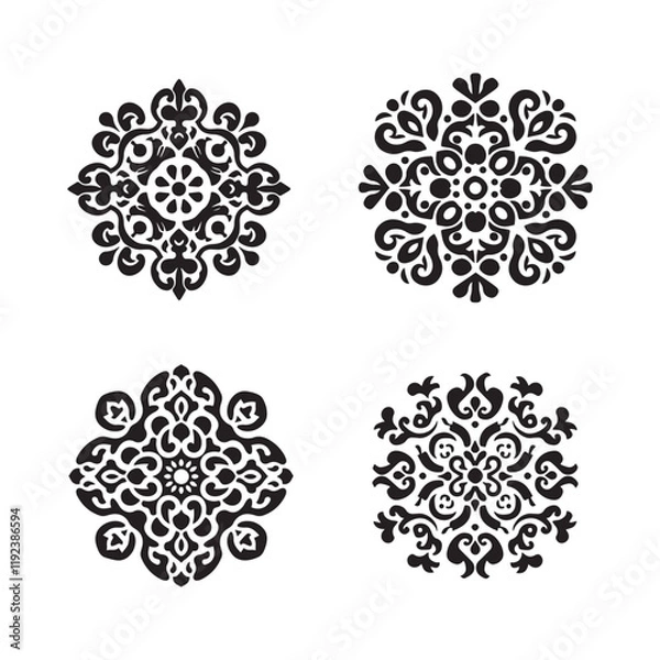 Obraz Set silhouette of Eastern European ornament for use design background, printed products. vector illustration