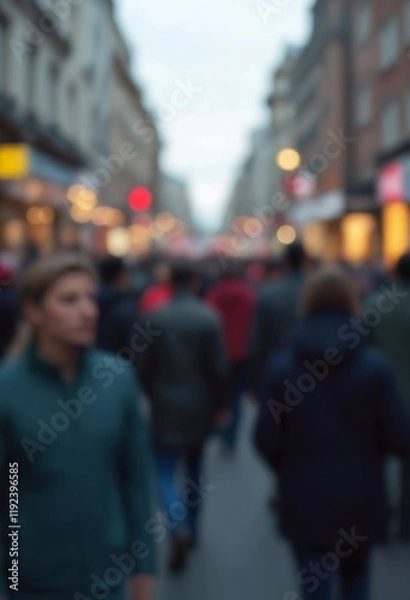 Fototapeta Blurred crowd of unrecognizable at the street - Abstract background