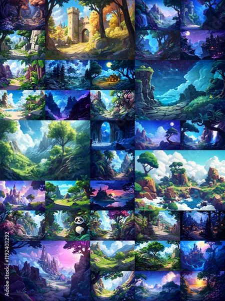 Obraz 2D abstract gaming background illustration Casual game background environment for adventure or combat mobile game. cartoon style in game art background environment.