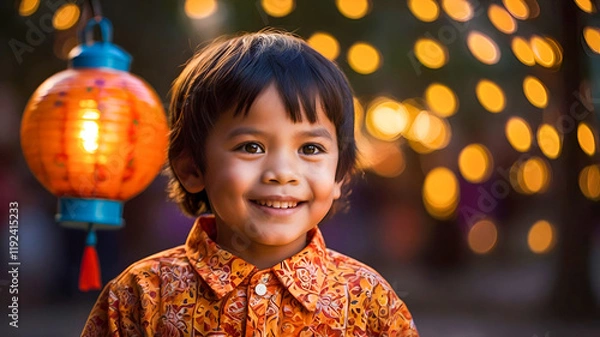Obraz Child Holding a Glowing Vesak Lantern