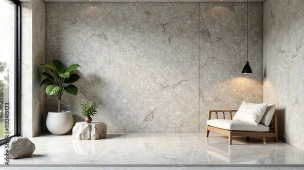 Fototapeta Serene Minimalist Interior Design Featuring a Modern Chaise Lounge and Natural Elements