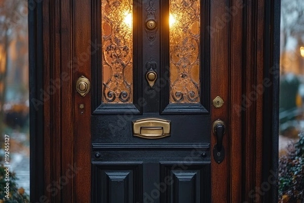 Fototapeta A close-up shot of a door with a light on, perfect for use in scenes where a room is being opened or a mysterious entrance needs to be highlighted