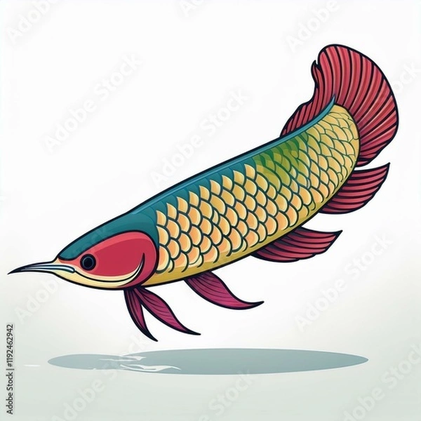 Fototapeta Asian arowana flat desing. isolated on white background