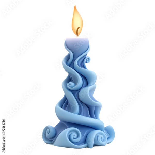 Fototapeta Decorative Blue Candle with Flame and Swirls Isolated on Transparent Background for Use