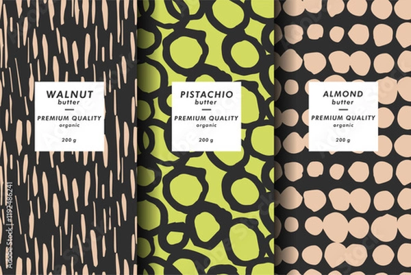 Fototapeta Vector set of templates contemporary abstract cover and patterns for chocolate and cocoa packaging with labels. Minimal modern backgrounds