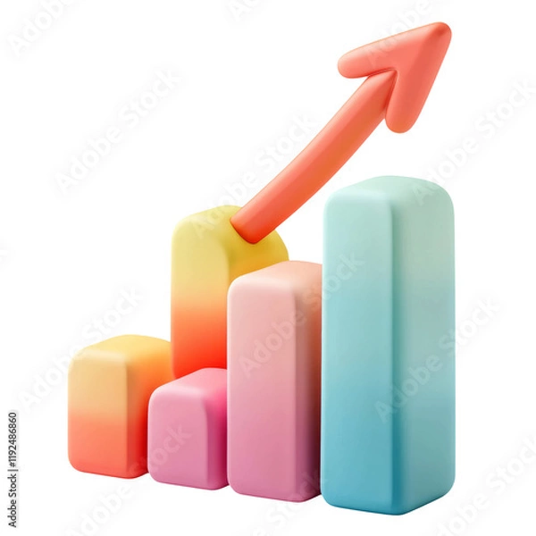 Obraz Colorful 3D Bar Graph Representing Growth on Transparent Background for Financial Concepts