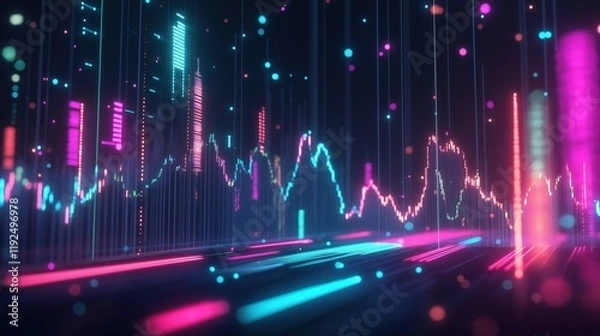 Fototapeta Futuristic Visualization of Data Displayed Through Vibrant Graphs and Neon Colors