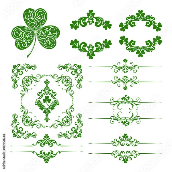 Fototapeta Vector set of st. Patrick's Day decorative ornamental page decoration elements 
